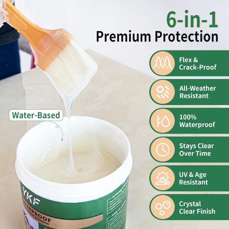 YKF Transparent Waterproof Sealant 12 Oz, Clear Water-Based Invisible Leak Repair Coating for Roofs, Walls, Bathroom, Shower, Kitchen, Indoor & Outdoor Waterproof Agent - Image 2